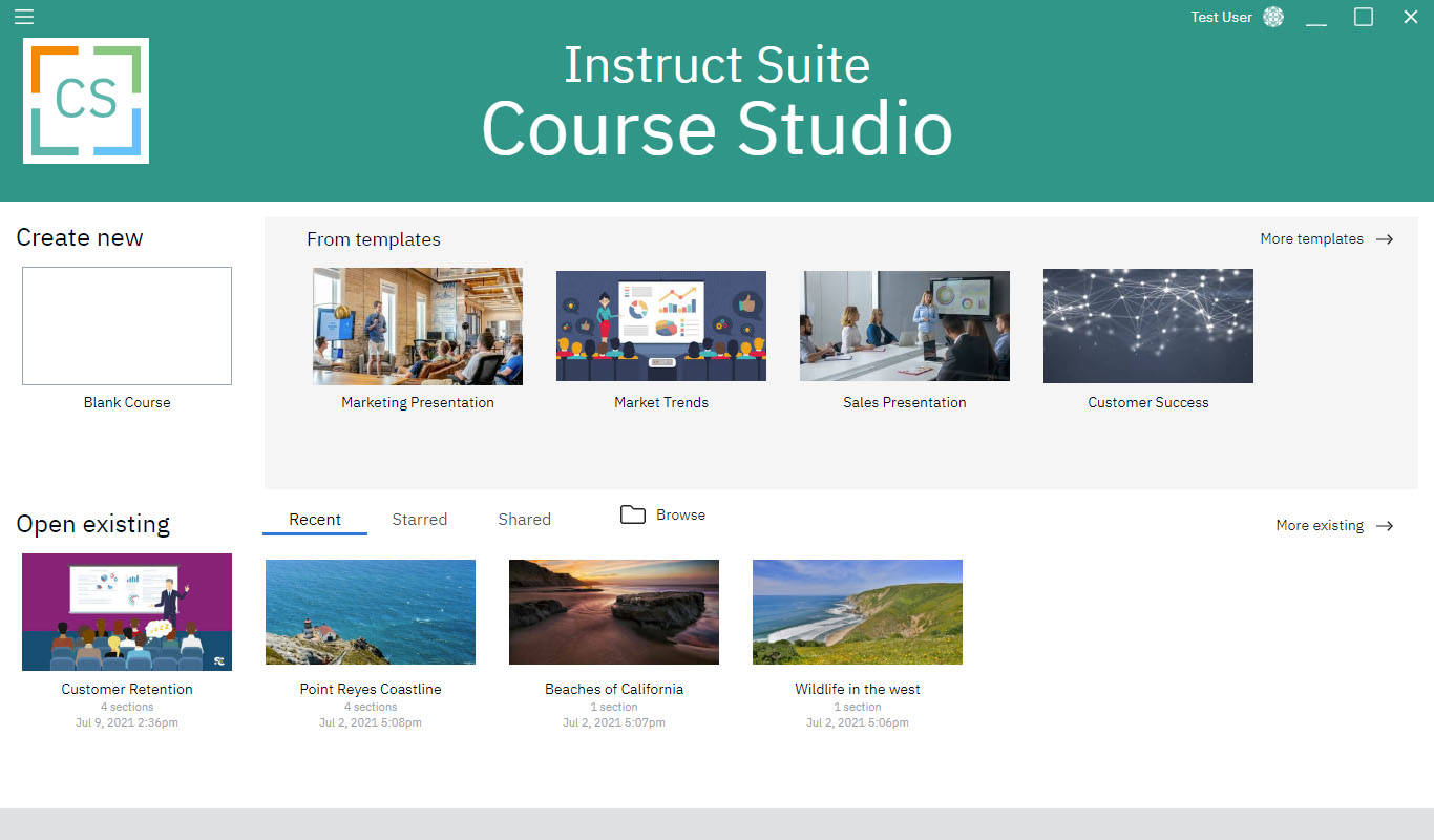 Course Studio Start Page